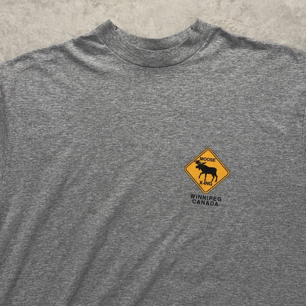 Vintage Moose Crossing Shirt Large Gray Canada Winnipeg Graphic Animal Tee 90s - Picture 3 of 13